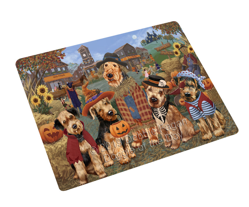 Halloween 'Round Town And Fall Pumpkin Scarecrow Both Airedale Dogs Large Refrigerator / Dishwasher Magnet RMAG104172