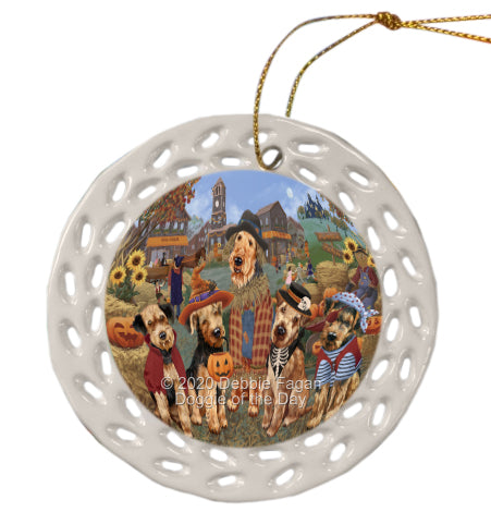 Halloween 'Round Town Airedale Dogs Doily Ornament DPOR57993
