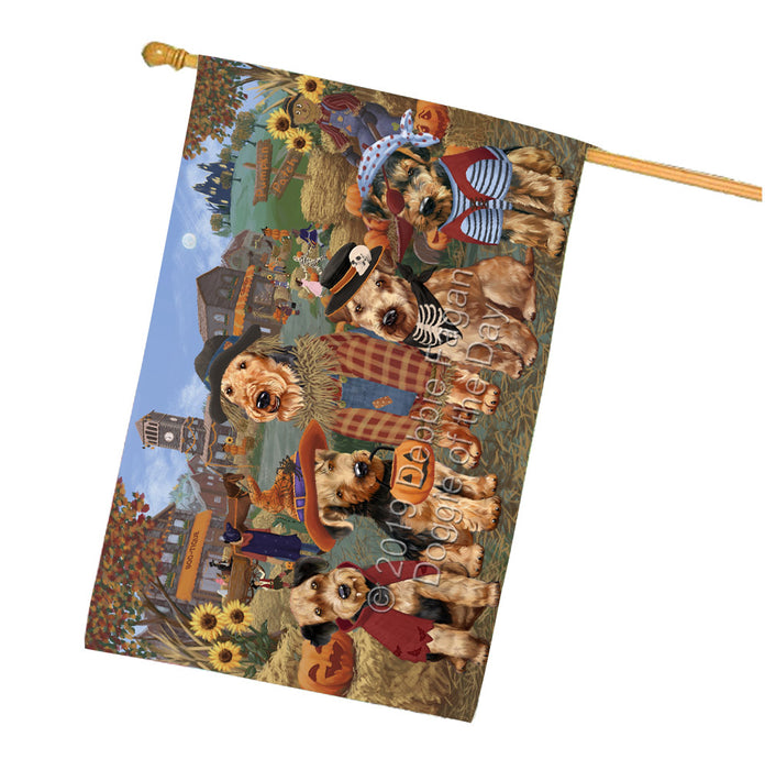 Halloween 'Round Town And Fall Pumpkin Scarecrow Both Airedale Dogs House Flag FLG65613