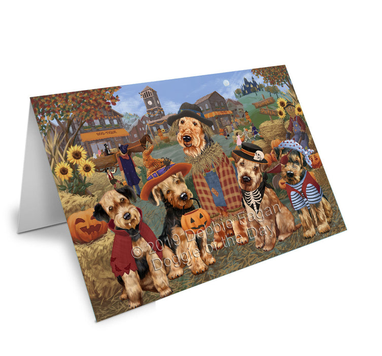 Halloween 'Round Town Airedale Dogs Handmade Artwork Assorted Pets Greeting Cards and Note Cards with Envelopes for All Occasions and Holiday Seasons GCD77717