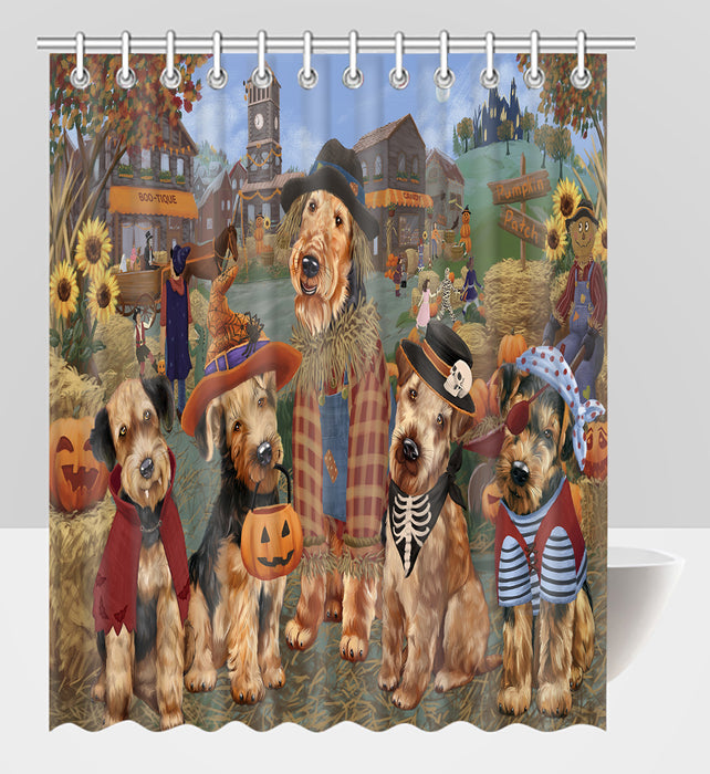 Halloween 'Round Town Airedale Dogs Shower Curtain