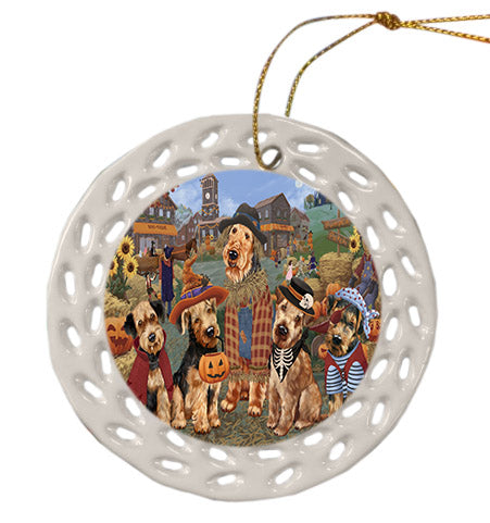 Halloween 'Round Town Airedale Dogs Ceramic Doily Ornament DPOR57457