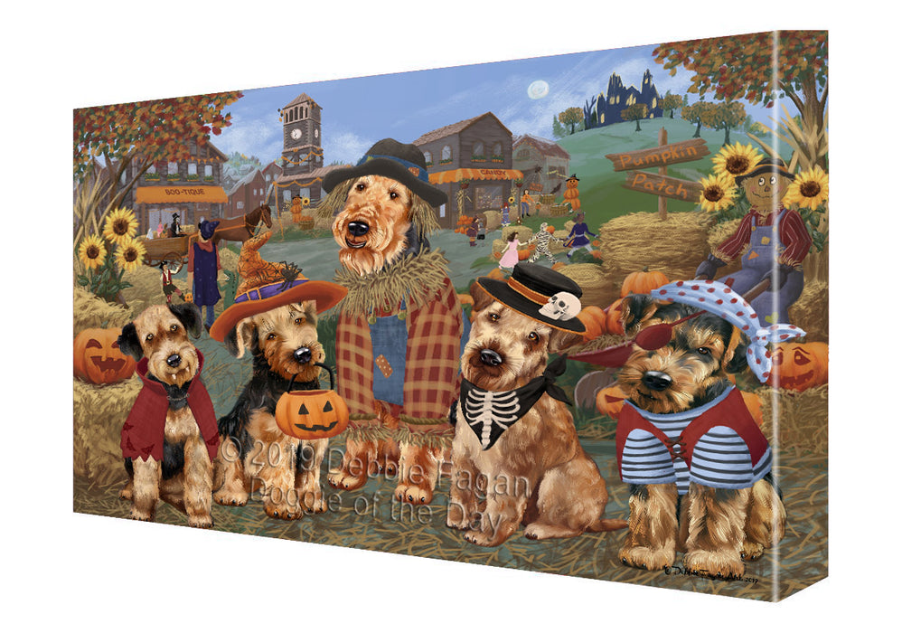 Halloween 'Round Town And Fall Pumpkin Scarecrow Both Airedale Dogs Canvas Print Wall Art Décor CVS139202
