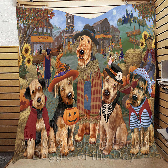 Halloween 'Round Town and Fall Pumpkin Scarecrow Both Airedale Dogs Quilt