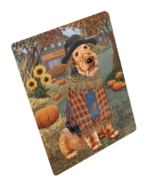 Halloween 'Round Town And Fall Pumpkin Scarecrow Both Airedale Dogs Large Refrigerator / Dishwasher Magnet RMAG104538