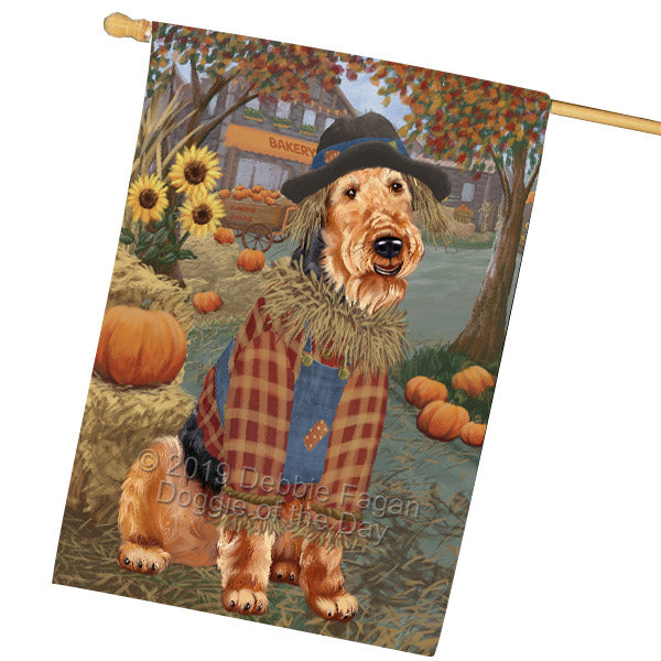 Halloween 'Round Town And Fall Pumpkin Scarecrow Both Airedale Dogs House Flag FLG65674