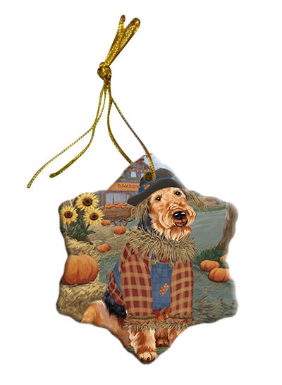 Fall Pumpkin Scarecrow Airedale Dogs Star Porcelain Ornament SPOR57518