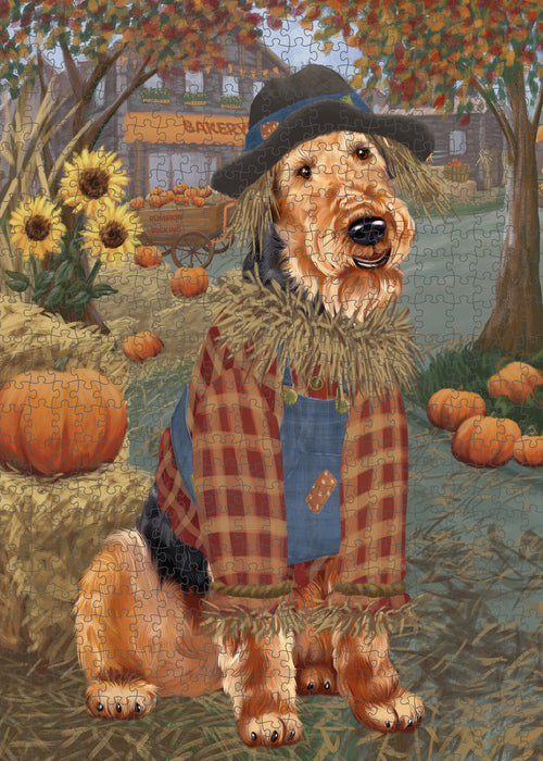 Halloween 'Round Town And Fall Pumpkin Scarecrow Both Airedale Dogs Puzzle  PUZL96380