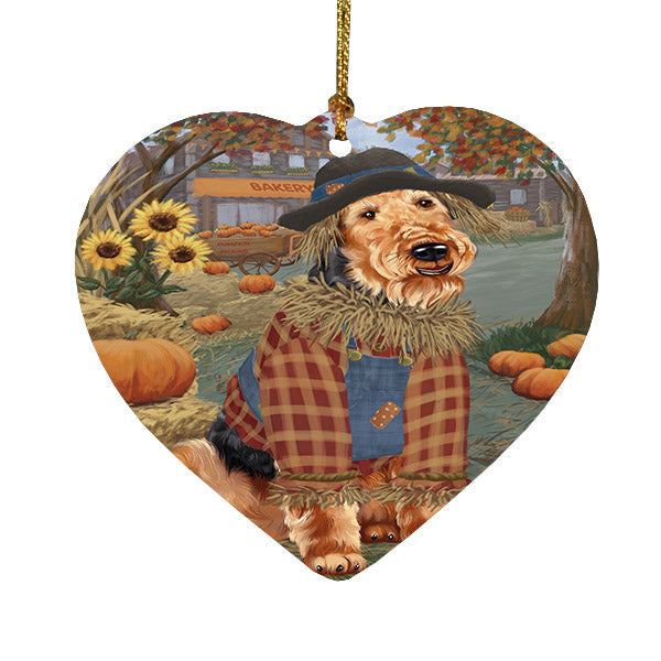 Fall Pumpkin Scarecrow Airedale Dogs Heart Christmas Ornament HPOR57518