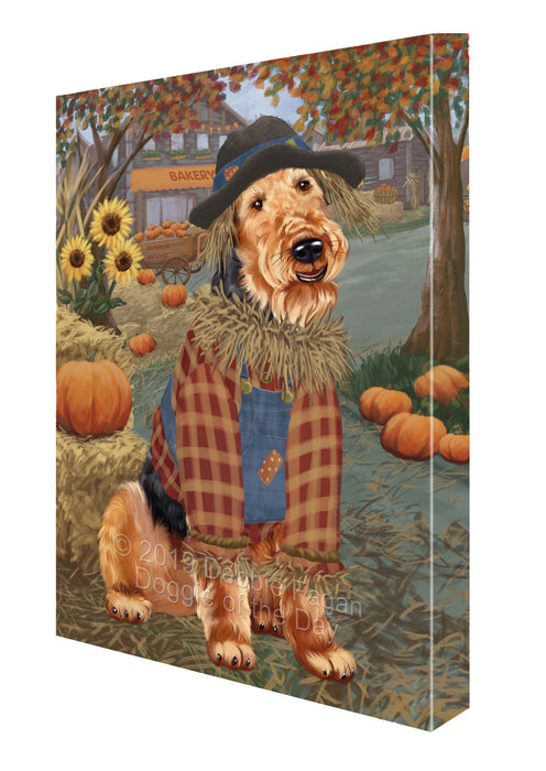 Halloween 'Round Town And Fall Pumpkin Scarecrow Both Airedale Dogs Canvas Print Wall Art Décor CVS139751