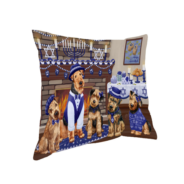Happy Hanukkah Family and Happy Hanukkah Both Airedale Dogs Pillow PIL82716