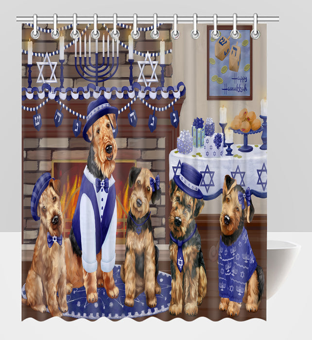 Happy Hanukkah Family Airedale Dogs Shower Curtain