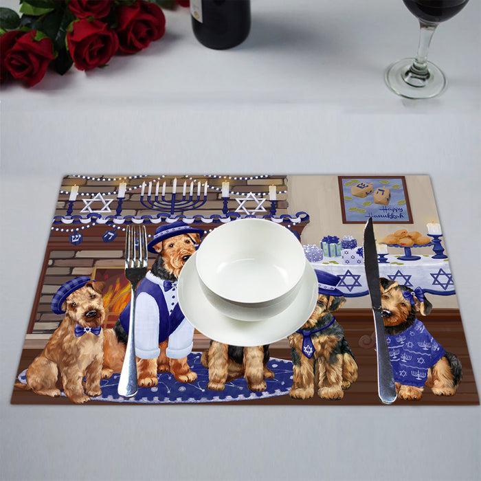 Happy Hanukkah Family Airedale Dogs Placemat