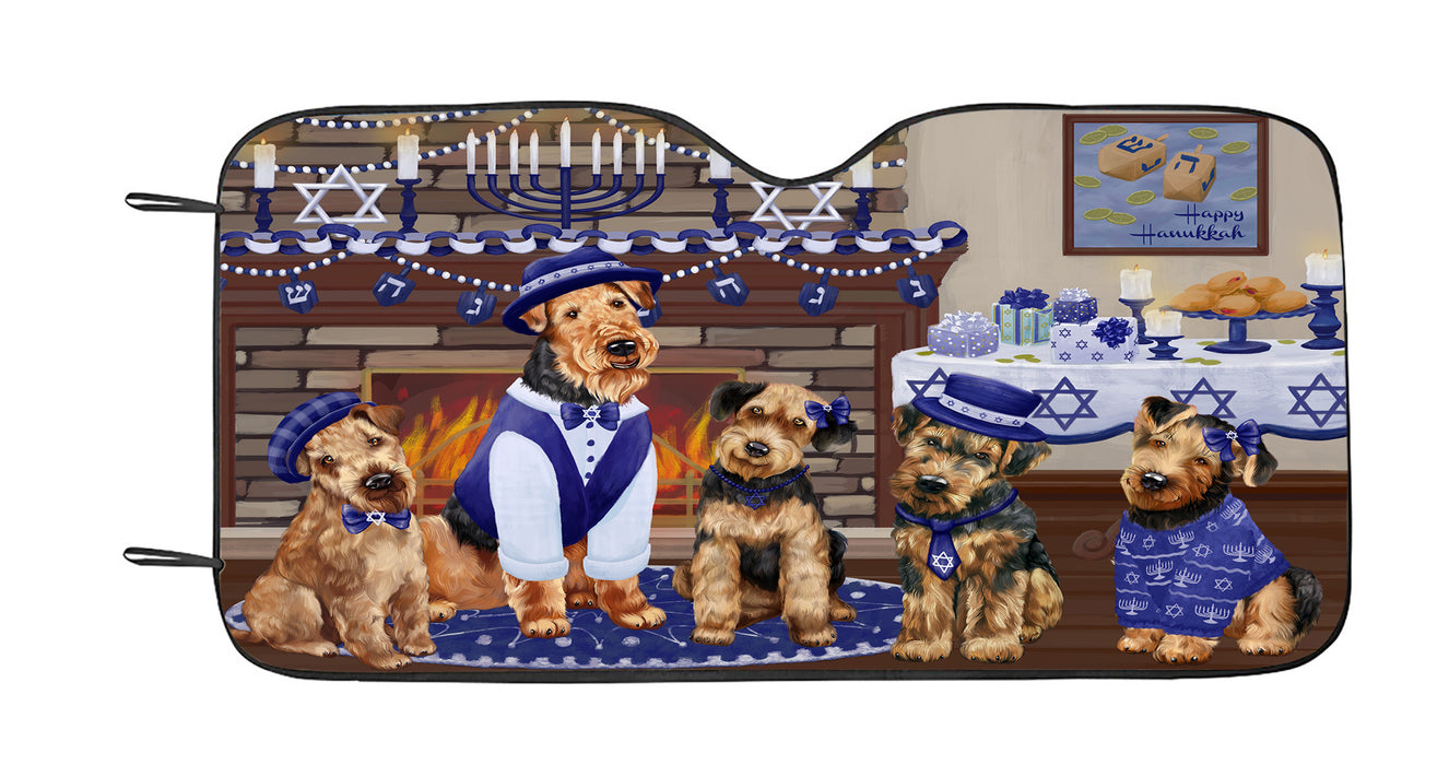 Happy Hanukkah Family Airedale Dogs Car Sun Shade
