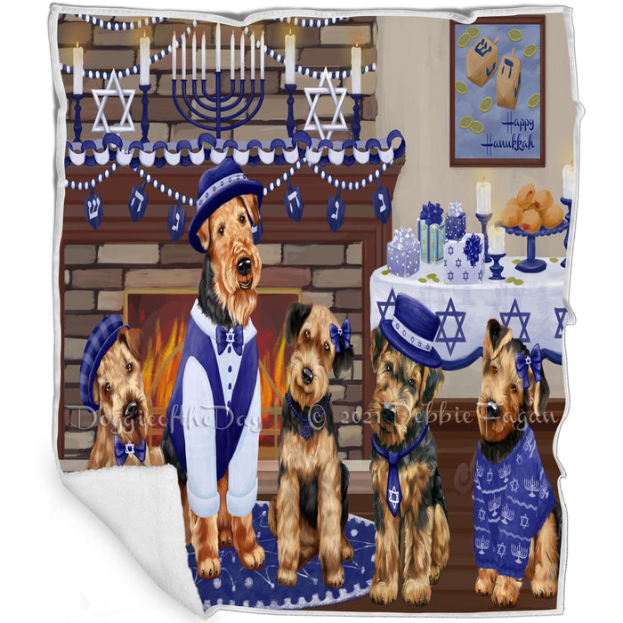 Happy Hanukkah Family and Happy Hanukkah Both Airedale Dogs Blanket BLNKT140177