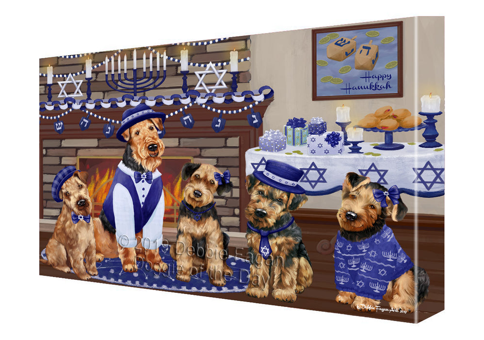 Happy Hanukkah Family and Happy Hanukkah Both Airedale Dogs Canvas Print Wall Art Décor CVS140804