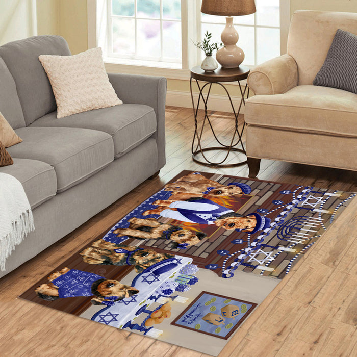 Happy Hanukkah Family and Happy Hanukkah Both Airedale Dogs Area Rug