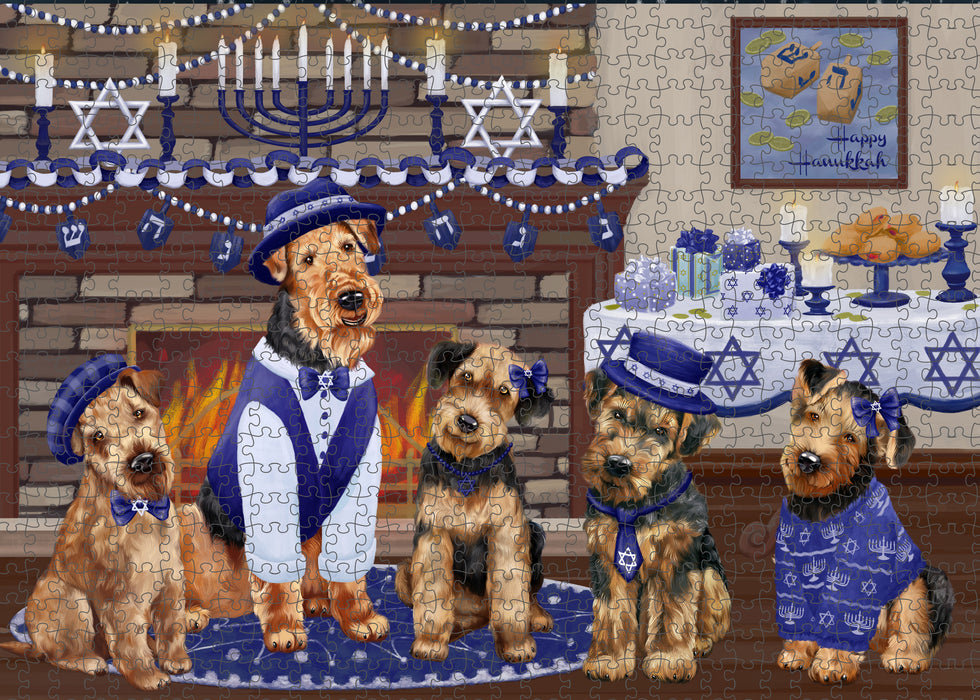 Happy Hanukkah Family and Happy Hanukkah Both Airedale Dogs Puzzle with Photo Tin PUZL96624