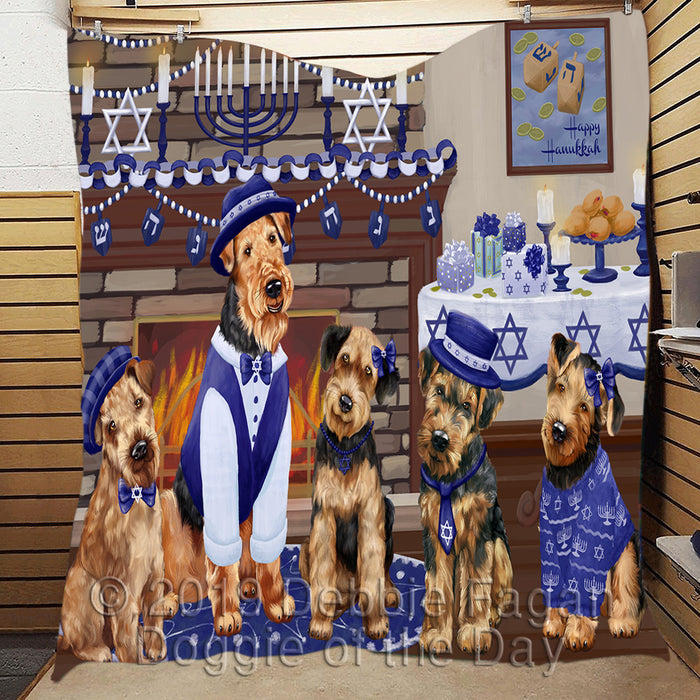 Happy Hanukkah Family and Happy Hanukkah Both Airedale Dogs Quilt