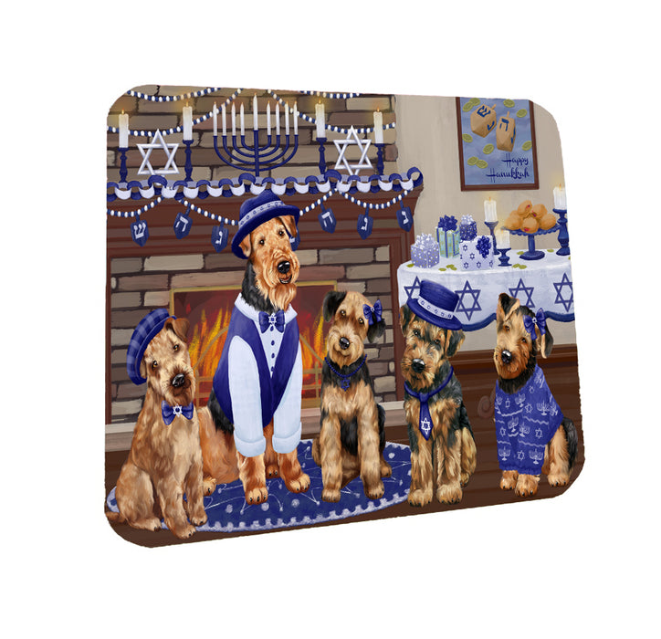 Happy Hanukkah Family Airedale Dogs Coasters Set of 4 CSTA57535