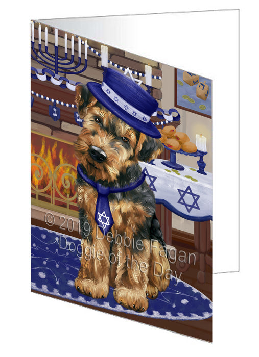 Happy Hanukkah Airedale Dog Handmade Artwork Assorted Pets Greeting Cards and Note Cards with Envelopes for All Occasions and Holiday Seasons GCD78251