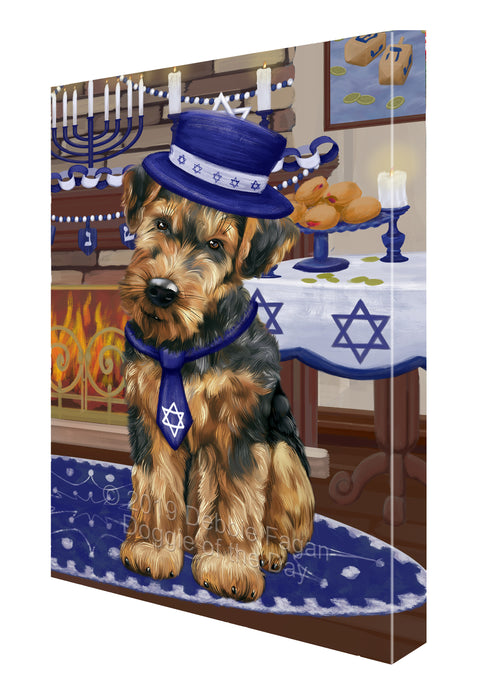 Happy Hanukkah Family and Happy Hanukkah Both Airedale Dog Canvas Print Wall Art Décor CVS140300