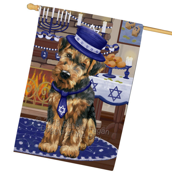 Happy Hanukkah Family and Happy Hanukkah Both Airedale Dog House Flag FLG65735