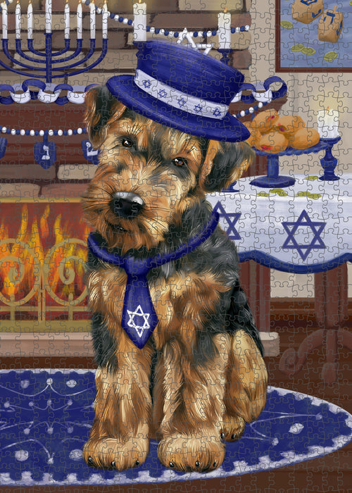 Happy Hanukkah Family and Happy Hanukkah Both Airedale Dog Puzzle with Photo Tin PUZL96848