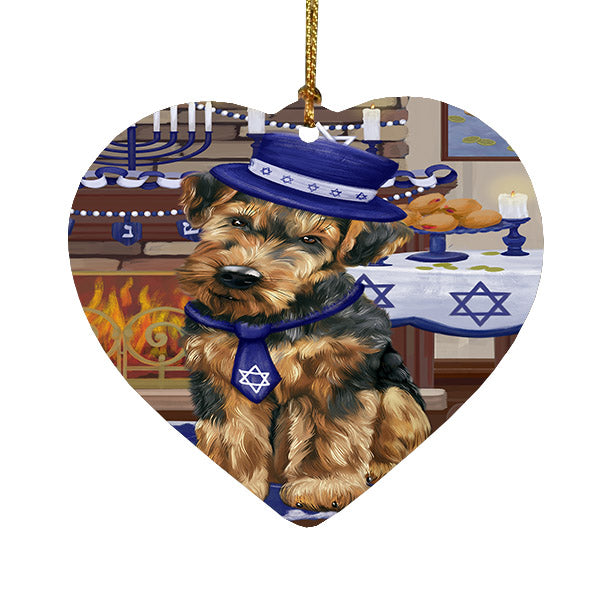 Happy Hanukkah Airedale Dog Heart Christmas Ornament HPOR57635