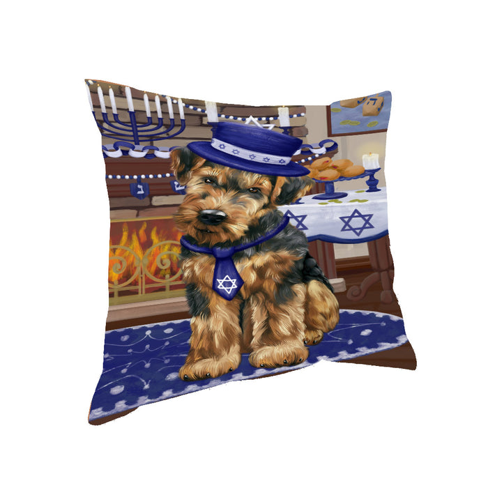 Happy Hanukkah Family and Happy Hanukkah Both Airedale Dog Pillow PIL82940