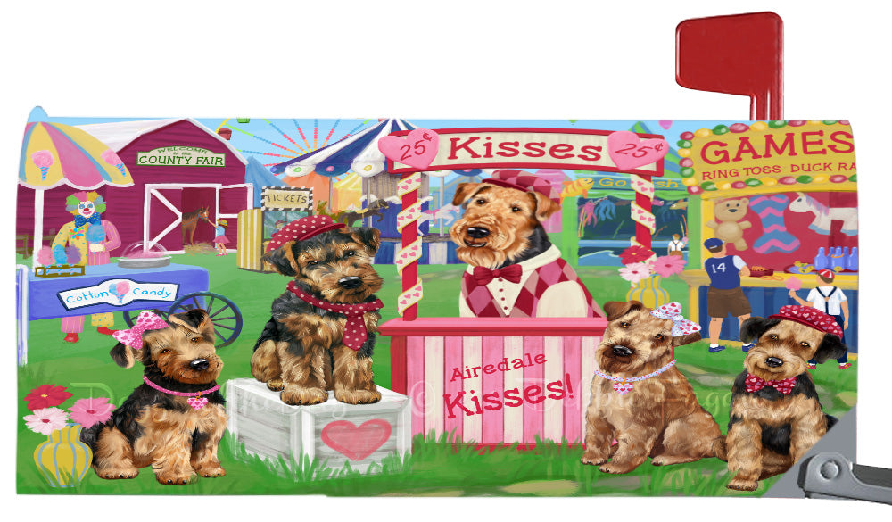 Carnival Kissing Booth Airedale Dogs Magnetic Mailbox Cover Both Sides Pet Theme Printed Decorative Letter Box Wrap Case Postbox Thick Magnetic Vinyl Material