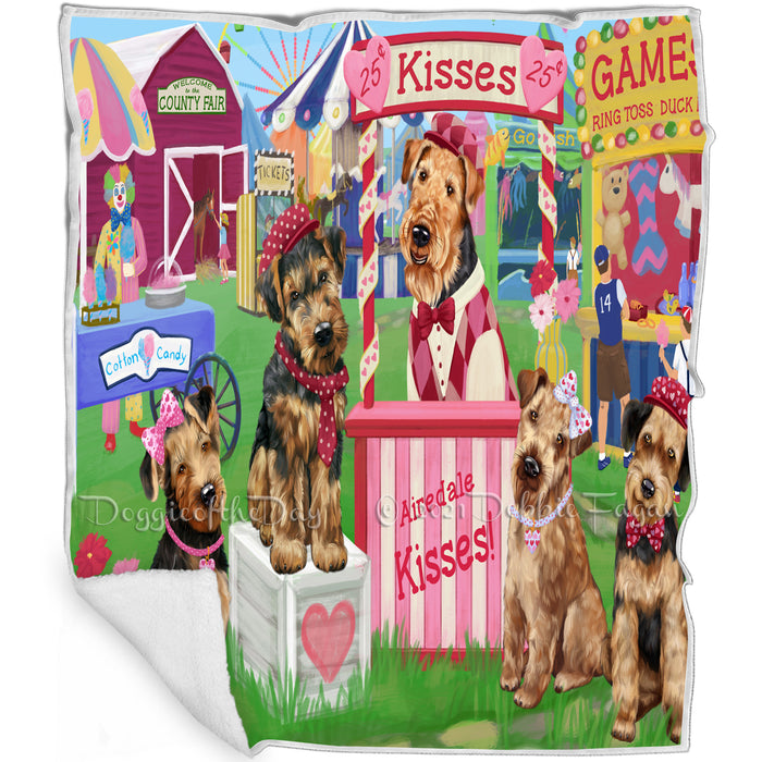 Carnival Kissing Booth Airedale Terriers Dog Blanket BLNKT121350