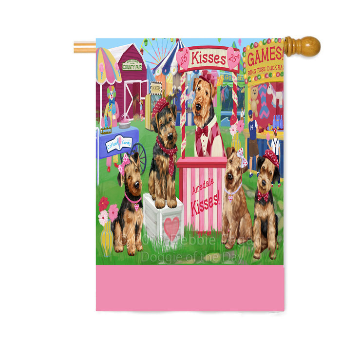 Personalized Carnival Kissing Booth Airedale Dogs Custom House Flag FLG63567