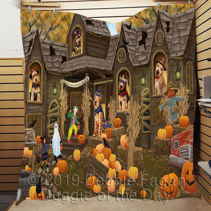 Haunted House Halloween Trick or Treat Airedale Dogs Quilt