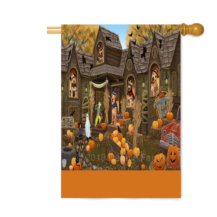 Personalized Haunted House Trick or Treat Halloween Airedale Dogs Custom House Flag FLG-DOTD-A59462