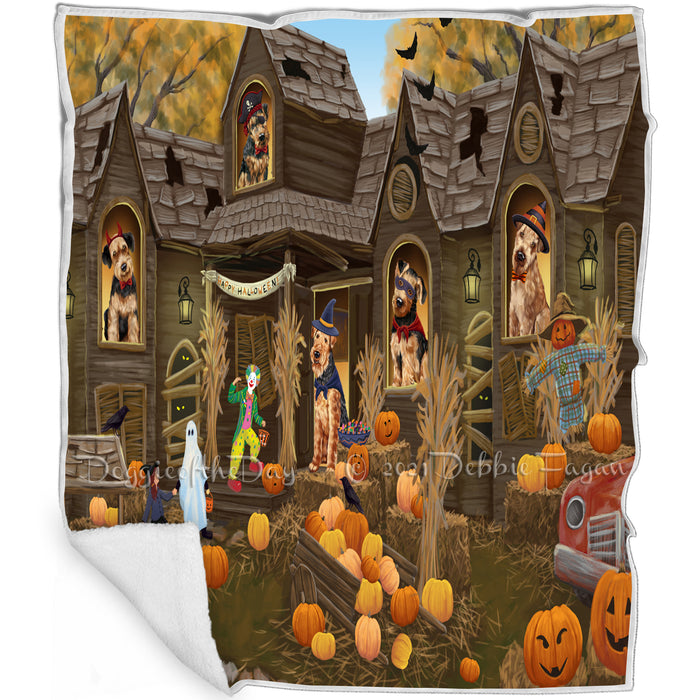 Haunted House Halloween Trick or Treat Airedale Terriers Dog Blanket BLNKT92784