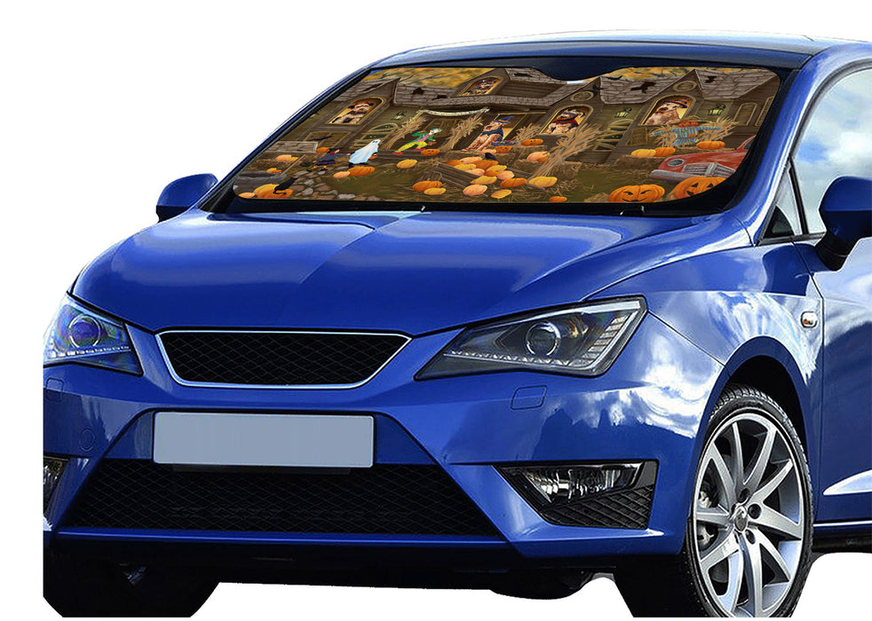 Haunted House Halloween Trick or Treat Airedale Dogs Car Sun Shade
