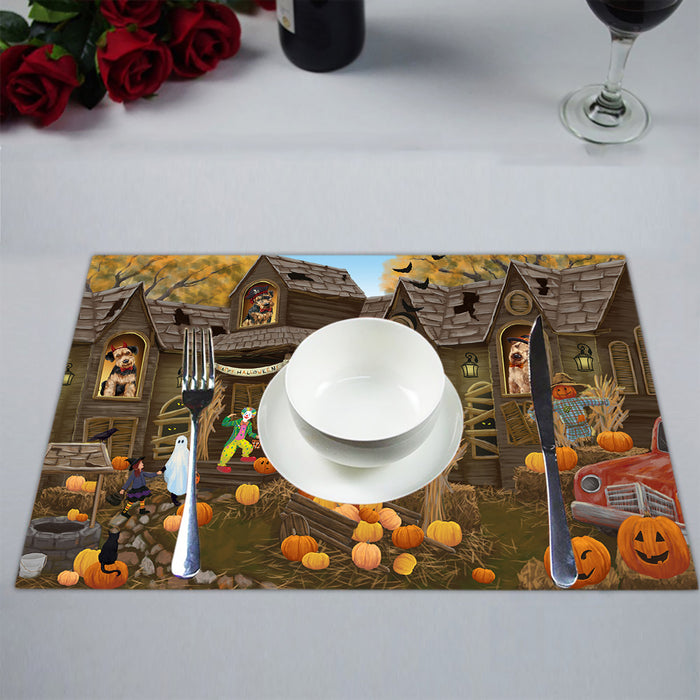 Haunted House Halloween Trick or Treat Airedale Dogs Placemat