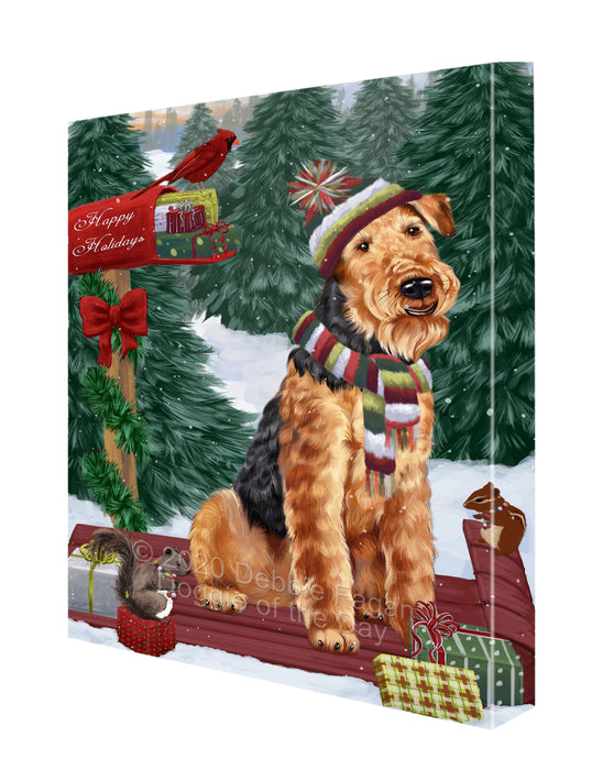 Christmas Woodland Sled Airedale Terrier Dog Canvas Wall Art - Premium Quality Ready to Hang Room Decor Wall Art Canvas - Unique Animal Printed Digital Painting for Decoration CVS532