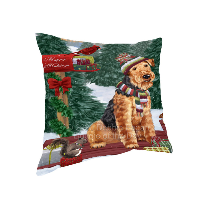 Christmas Woodland Sled Airedale Terrier Dog Pillow with Top Quality High-Resolution Images - Ultra Soft Pet Pillows for Sleeping - Reversible & Comfort - Ideal Gift for Dog Lover - Cushion for Sofa Couch Bed - 100% Polyester, PILA93421