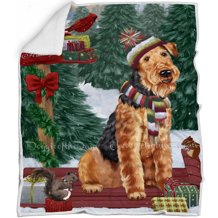 Merry Christmas Woodland Sled Airedale Dog Blanket BLNKT142655