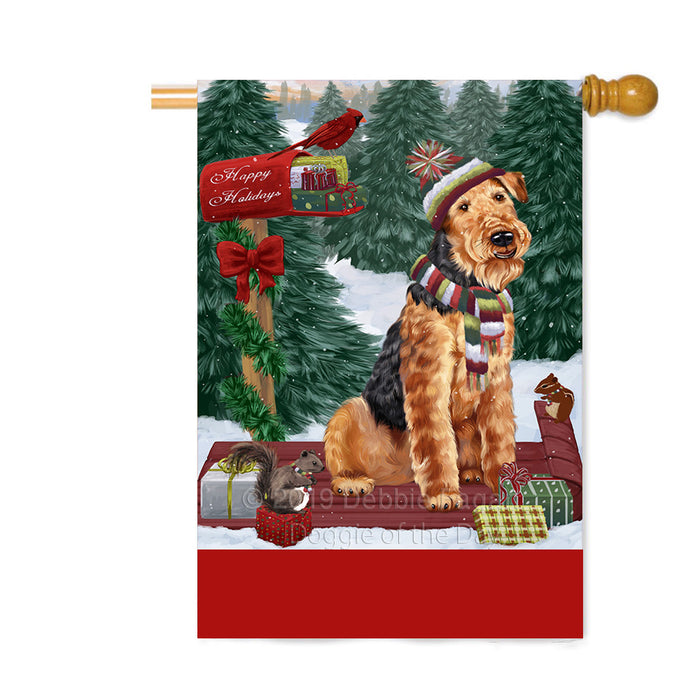 Personalized Merry Christmas Woodland Sled Airedale Dog Custom House Flag FLG-DOTD-A61514