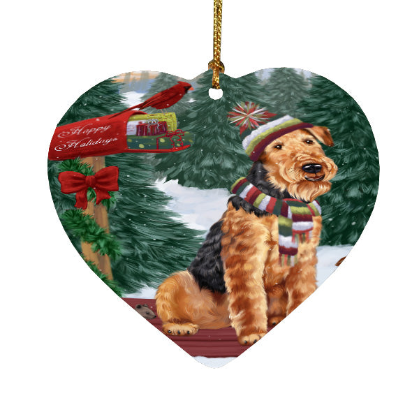 Christmas Woodland Sled Airedale Terrier Dog Heart Christmas Ornament HPORA59366