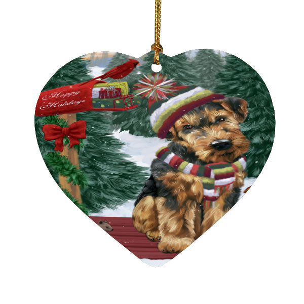 Christmas Woodland Sled Airedale Terrier Dog Heart Christmas Ornament HPORA59367