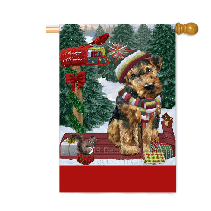 Personalized Merry Christmas Woodland Sled Airedale Dog Custom House Flag FLG-DOTD-A61515
