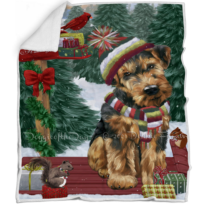 Merry Christmas Woodland Sled Airedale Dog Blanket BLNKT142656
