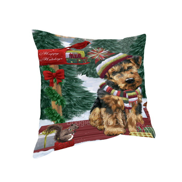 Christmas Woodland Sled Airedale Terrier Dog Pillow with Top Quality High-Resolution Images - Ultra Soft Pet Pillows for Sleeping - Reversible & Comfort - Ideal Gift for Dog Lover - Cushion for Sofa Couch Bed - 100% Polyester, PILA93424