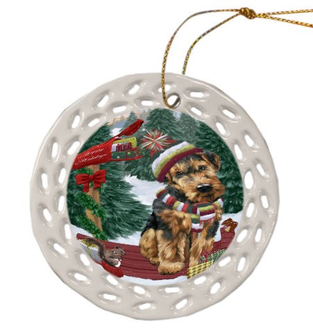 Christmas Woodland Sled Airedale Terrier Dog Doily Ornament DPOR59003