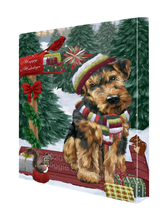 Christmas Woodland Sled Airedale Terrier Dog Canvas Wall Art - Premium Quality Ready to Hang Room Decor Wall Art Canvas - Unique Animal Printed Digital Painting for Decoration CVS533