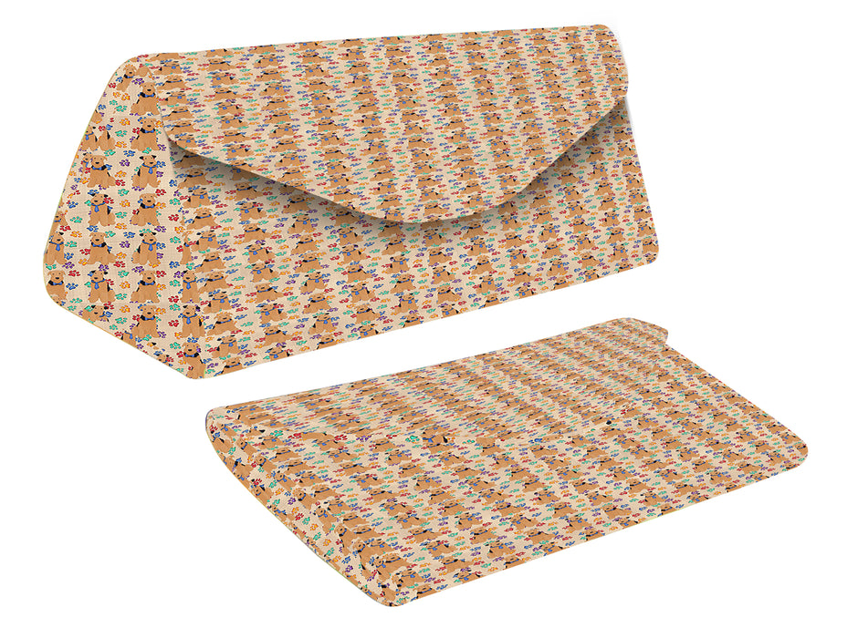 Rainbow Paw Print Airedale Dogs Blue Foldable Glasses Case